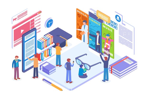 Isometric online course education vector concept