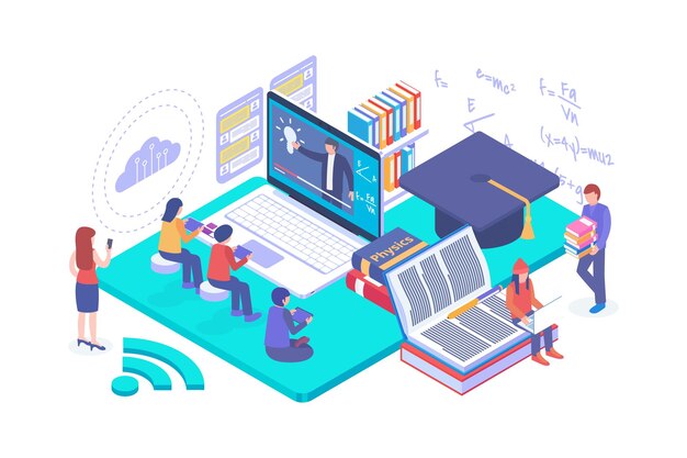 Isometric online distance education concept
