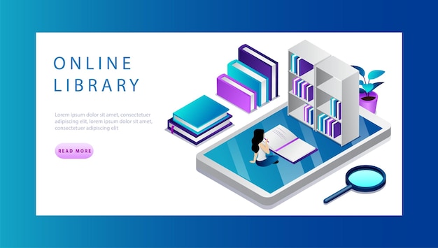 isometric online library concept