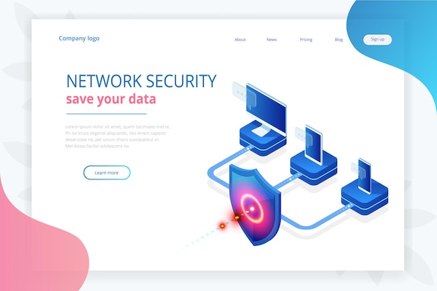 Isometric Protection network security and safe your data concept Web page design templates Cybersecurity Digital crime by an anonymous hacker Vector illustration