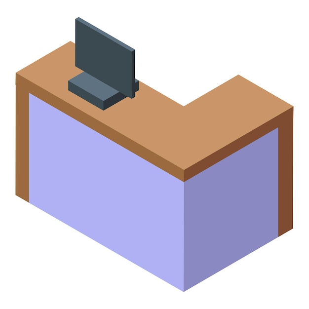 Isometric reception desk with computer for hotel or office lobby