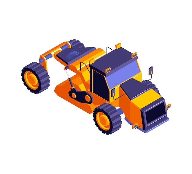 Isometric road construction roller composition with isolated image of dump truck vector illustration