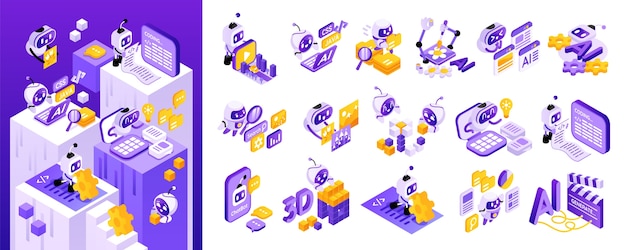 Isometric robots and technology concept