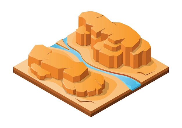 Isometric rock mountain in desert