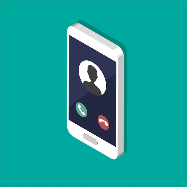 isometric smartphone with incoming call on a screen. calling service concept. answer the call. vector modern illustration