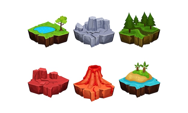 isometric soil cross sections with top landscapes vector illustrations game isometric vector scenery concepts