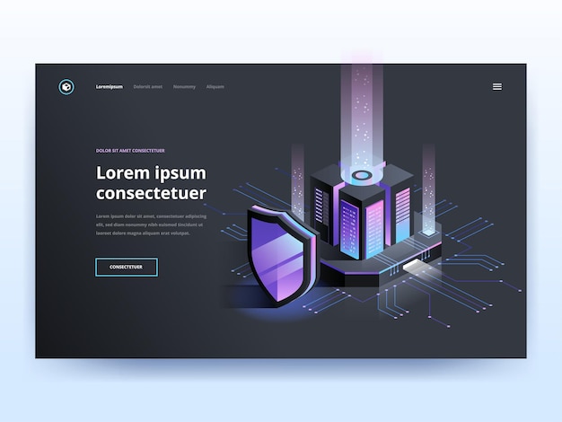 Isometric vector illustration of digital protection mechanism, system privacy. Data secure.