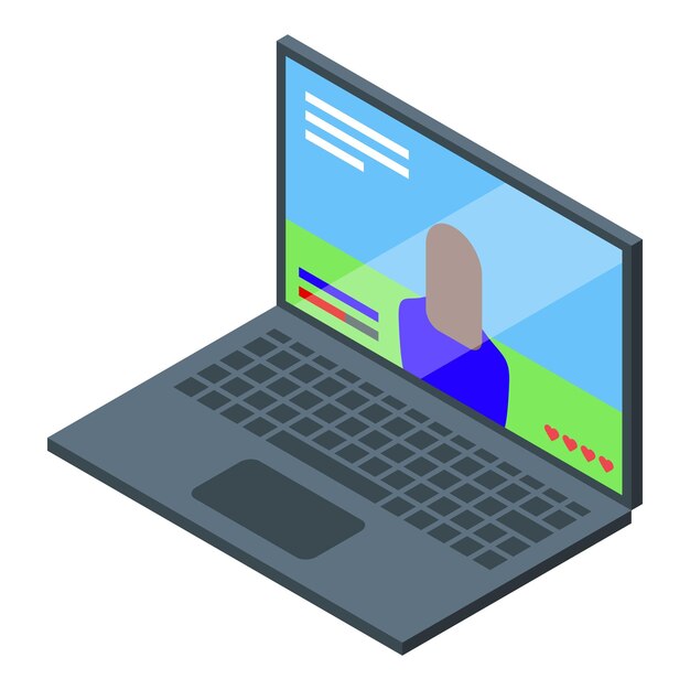 Isometric video call on laptop illustration