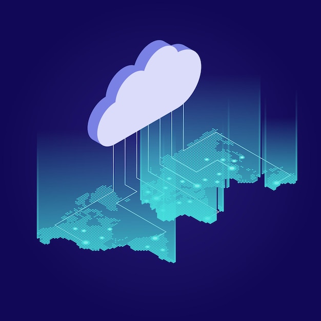 Isometric web banners for cloud computing services and technology, data storage. Vector illustration concepts for web design, marketing, and graphic design.