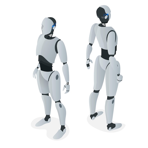 Isometrisk autonom robot. Platt vektor Isolerad på vit illustration. Artificiell intelligens.