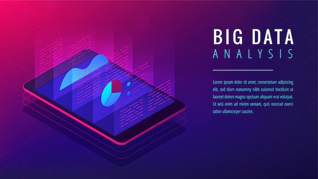 Isometrisk big data analyse landingsside koncept.