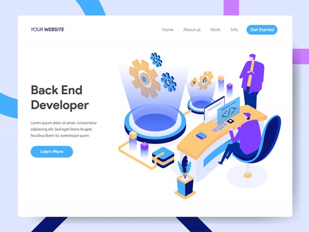 Isometrisk illustration af back-end-udvikler til webstedsside