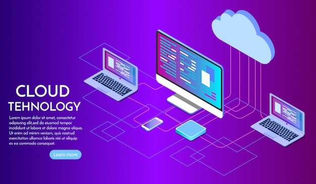 Isometrisk landingsside for cloud computing-tjenester