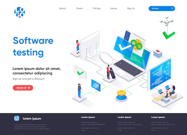 Isometrisk landingssideskabelon for softwaretest