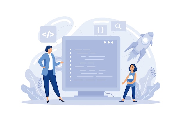 IT education Student write software create code for computer Digital technology at website interface
