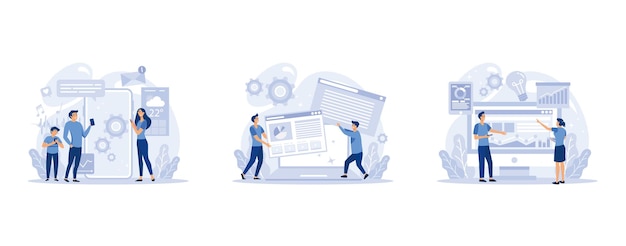 IT profession set. Programmer write software and create code for computer. Coding script for project