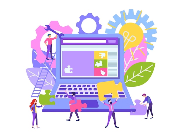 IT team work website design programmers and SEO specialists technical assistance and online support