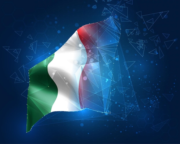 Italien, flag, virtuelt abstrakt 3D-objekt fra trekantede polygoner på en blå baggrund