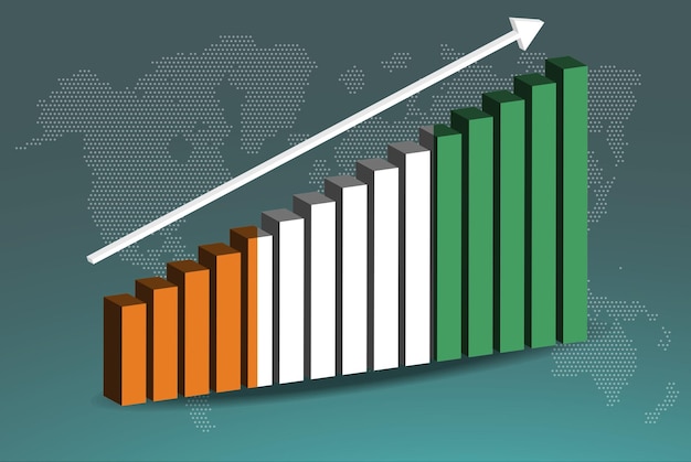 ivory coast 3d bar chart graph vector upward rising arrow on data country statistics concept