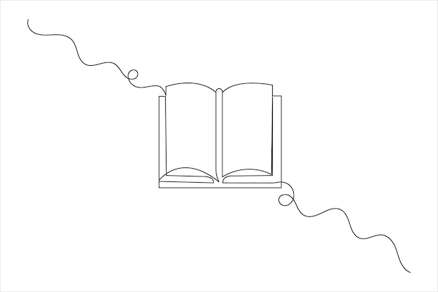 İzole anahat düz vektör simgesi olan açık kitap tek çizgi çizimi