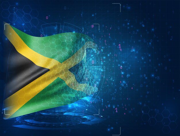 Jamaica, vektor 3d-flagga på blå bakgrund med HUD-gränssnitt