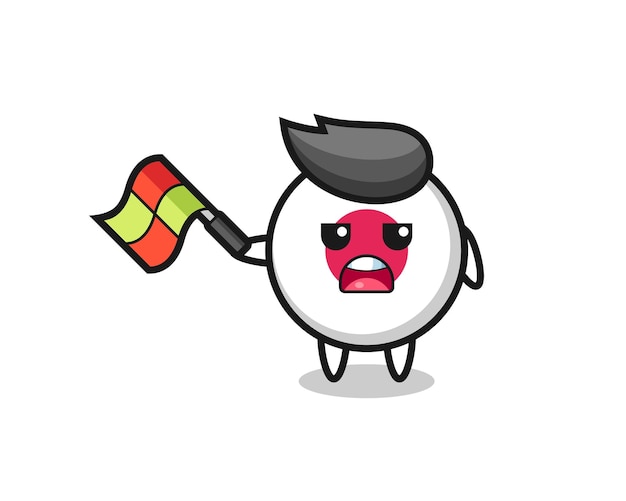 Japan flag badge cartoon as the line judge hold the flag up at a 45 degree angle