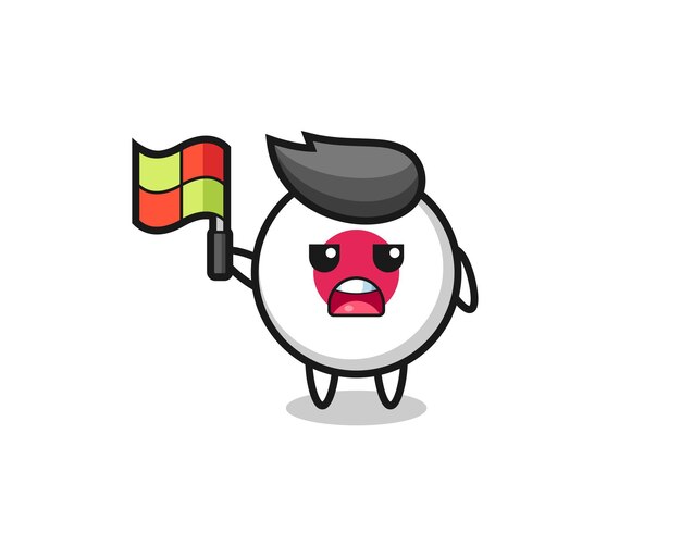 japan flag badge character as line judge putting the flag up