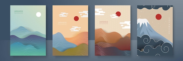 Japanese background with line wave pattern vector Abstract template with geometric pattern Mountain layout design in oriental style Vector graphic design banner pattern background web template