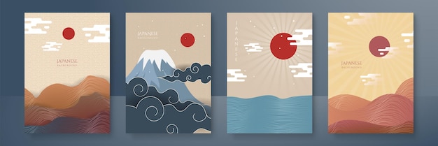 Japanese background with line wave pattern vector Abstract template with geometric pattern Mountain layout design in oriental style Vector graphic design banner pattern background web template