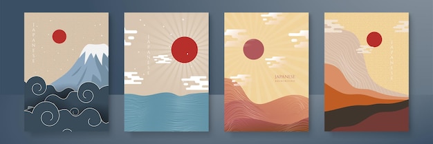 Japanese background with line wave pattern vector Abstract template with geometric pattern Mountain layout design in oriental style Vector graphic design banner pattern background web template