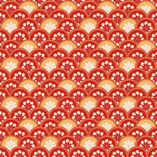 Japanese Wave pattern seamless Vector Set Red and golden Color Lunar new year decoration