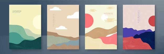 Japansk bakgrund med linjevågmönstervektor Abstrakt mall med geometriskt mönster Bergs layoutdesign i orientalisk stil