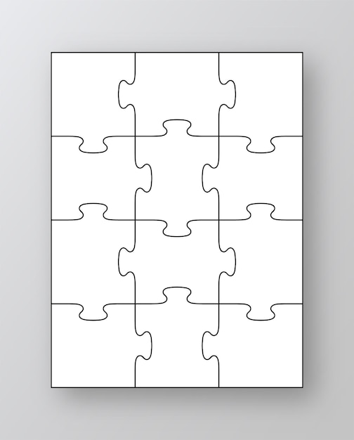 Jigsaw outline grid with 12 details Puzzle pieces grid Portrait orientation Mosaic thinking game