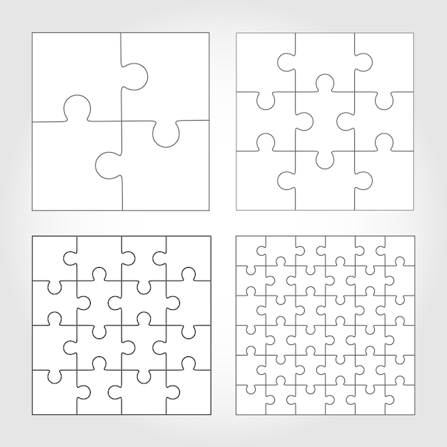 jigsaw puzzle four vector templates, blank simple pieces