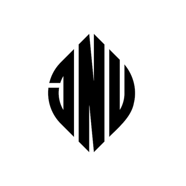 JNU circle letter logo design with circle and ellipse shape JNU ellipse letters with typographic style The three initials form a circle logo JNU Circle Emblem Abstract Monogram Letter Mark Vector