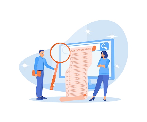 Job seeker checking job description on computer Find the right job position Job Description concept Flat vector illustration