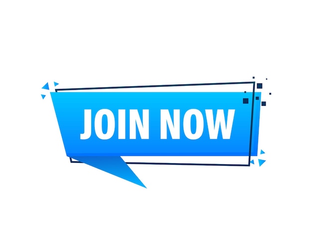 Join now blue label on white