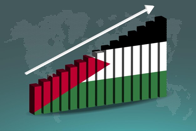 Jordan 3D bar chart graph vector upward rising arrow on data country statistics concept