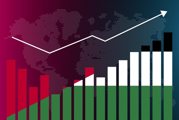 Jordan bar chart graph with ups and downs, increasing values, Jordan country flag on bar graph