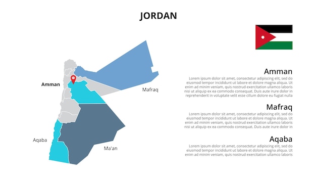 Jordan vector map infographic template divided by states regions or provinces Slide presentation