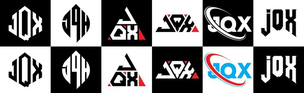 jqx letter logo design in six style jqx polygon circle triangle hexagon flat and simple style with black and white color variation letter logo set in one artboard jqx minimalist and classic logo