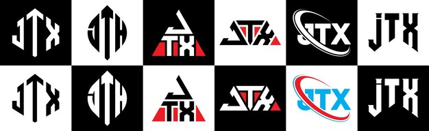 jtx letter logo design in six style jtx polygon circle triangle hexagon flat and simple style with black and white color variation letter logo set in one artboard jtx minimalist and classic logo
