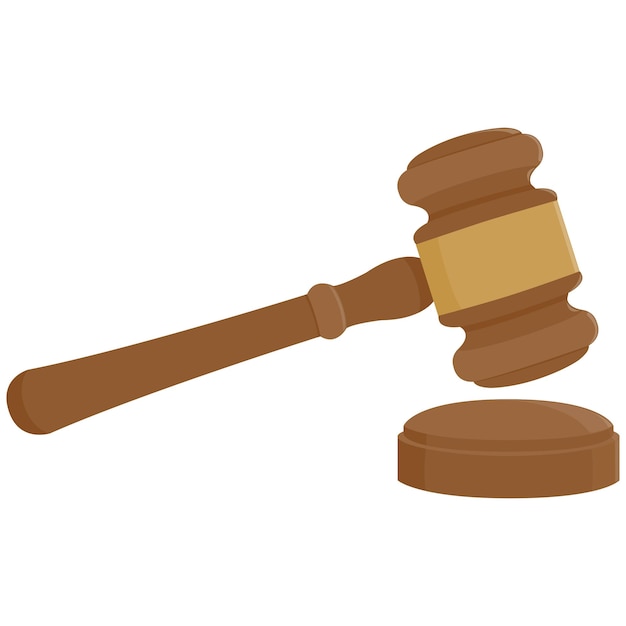 Judge gavel Symbol of law icon Justice in court Wooden hammer in courthouse Vector illustration