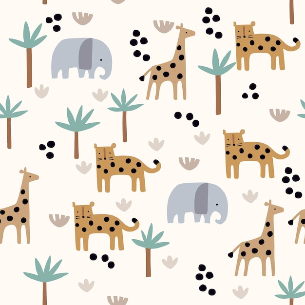 Jungle. A lion. Tiger. Elephant. pattern for clothes