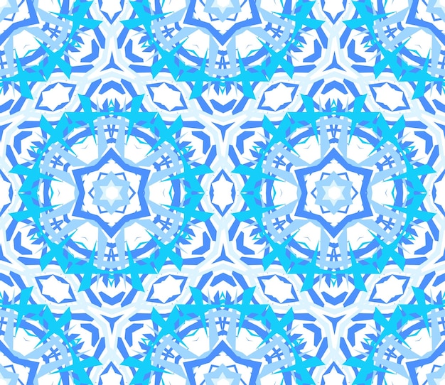 Kaleidoscope Pattern Seamless blue background Mandala geometric graphic print Psychedelic design element for wallpaper scrapbooking fabric Flower vector illustration