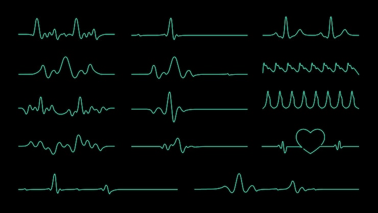 Kalp atış hızı ve Kardiyogram monitörü ile ilgili öğeler için Pulse Line vektör koleksiyonu.