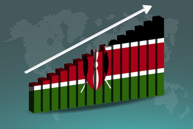 Kenya 3D bar chart graph vector upward rising arrow on data country statistics concept