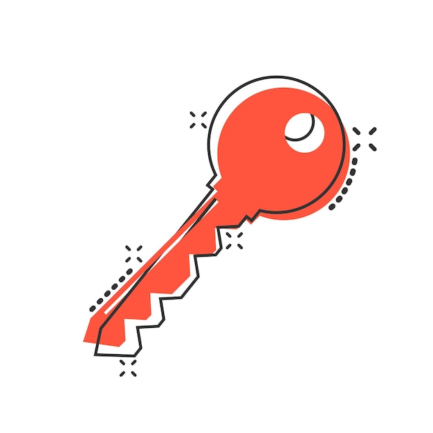 Key icon in comic style Password cartoon vector illustration on white isolated background Access splash effect business concept