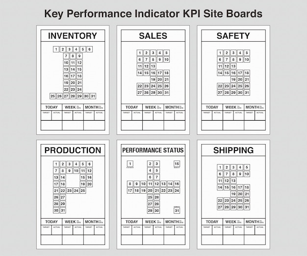 Key Performance Indicator KPI Site Boards Set and Track Daily Goals White Compilation Inventory