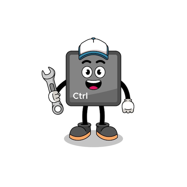 Keyboard control button illustration cartoon as a mechanic character design